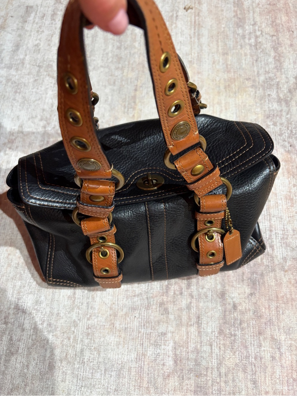 Coach Black Leather Shoulder Bag with Tan Trim N60793‑1096